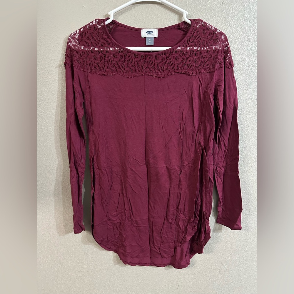 Old Navy Maroon Lace Detail Long Sleeve Top